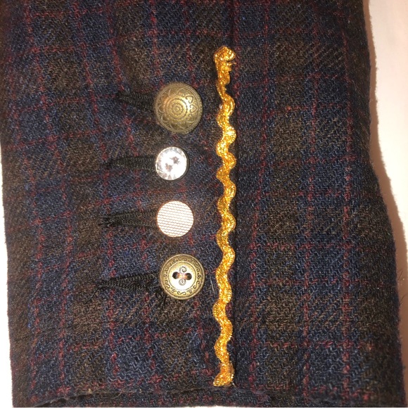 Raw7 Lorelai Gilmore Plaid Skull Rhinestone Wool Tweed Patchwork Blazer Jacket - Picture 4 of 15